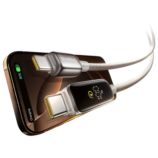 Baseus - Vipow adatkábel (P10381802851-01) - Type-C, Gyors töltés, Kijelző, Alvó mód, 100W, 2m - Galaxy Natural Titanium - 5