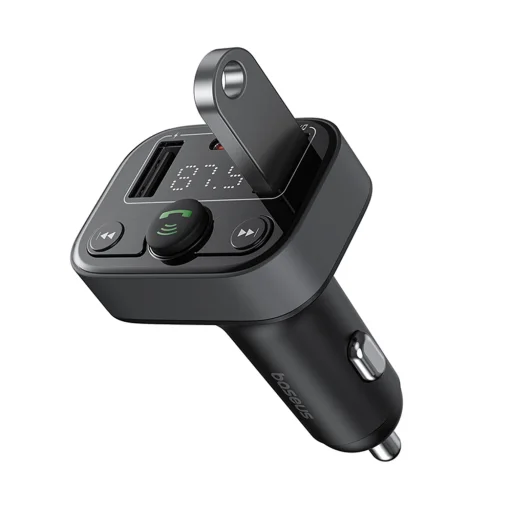 Baseus FM Transmitter S-09 Lite autós töltő - Bluetooth 5.0, USB, USB-C, Kijelző, PD18W - Fekete Színben (C10762300113-00)  - 2
