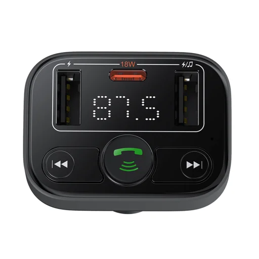 Baseus FM Transmitter S-09 Lite autós töltő - Bluetooth 5.0, USB, USB-C, Kijelző, PD18W - Fekete Színben (C10762300113-00)  - 3