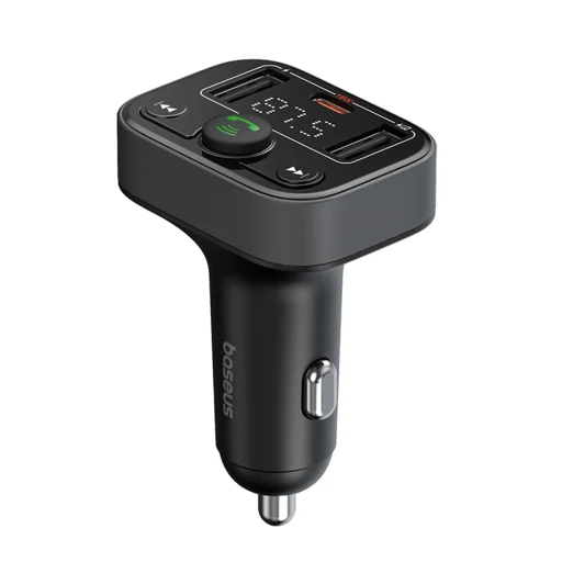 Baseus FM Transmitter S-09 Lite autós töltő - Bluetooth 5.0, USB, USB-C, Kijelző, PD18W - Fekete Színben (C10762300113-00)  - 4