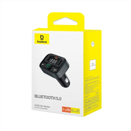Baseus FM Transmitter S-09 Lite autós töltő - Bluetooth 5.0, USB, USB-C, Kijelző, PD18W - Fekete Színben (C10762300113-00)  - 7
