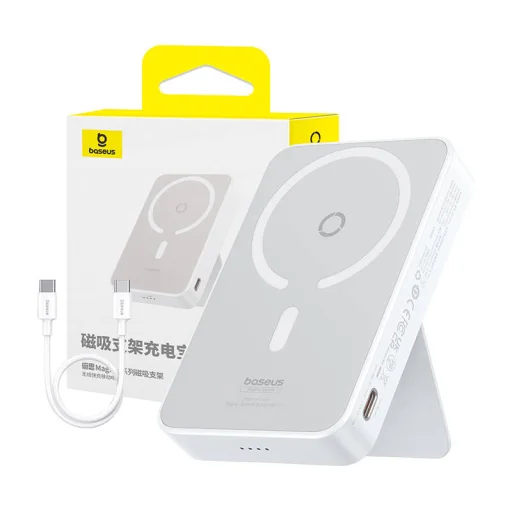 Baseus - MagPro mágneses külső akkumulátor PPCXZ05 (P10064101223-00) - USB-C, 5000mAh, 20W, MagSafe, Type-C kábel, 3A, 30cm - Fehér - 7