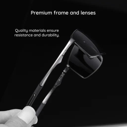 Techsuit - Polarizált napszemüveg (559) - férfiaknak, UV védelemmel és fém kerettel, téglalap alakú - Fekete / Fotokromatikus - 7