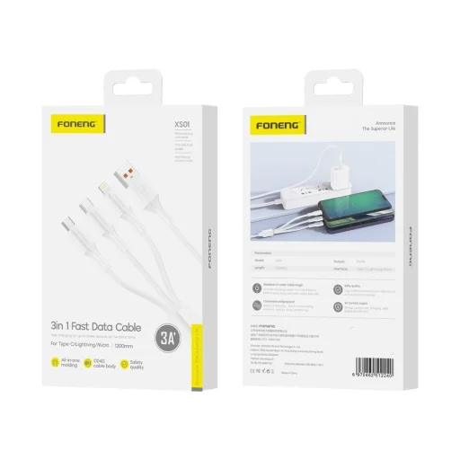 FONENG kábel XS01 3in1 3A 1.2M Fehér - 1