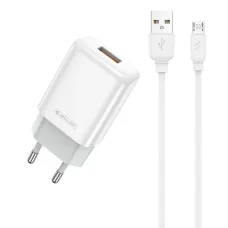 JELLICO fali töltő EU01 2.4A 12W 1xUSB + micro kábel Fehér