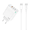 JELLICO fali töltő C79 GaN PD 65W 2xUSB-C + 1xUSB QC3.0 + kábel USB-C - USB-C Fehér