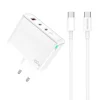 JELLICO fali töltő C118 GaN PD 100W 2xUSB-C + 1xUSB QC3.0 + kábel USB-C - USB-C Fehér thumbnail