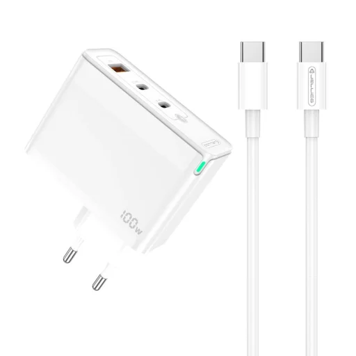 JELLICO fali töltő C118 GaN PD 100W 2xUSB-C + 1xUSB QC3.0 + kábel USB-C - USB-C Fehér - 1