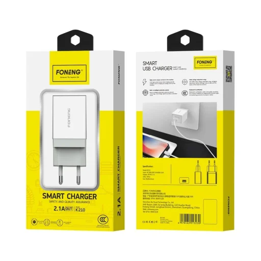 FONENG hálózati töltő adapter K210 2.1A 10W 1xUSB Fehér - 1