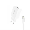 FONENG hálózati töltő K210 2.1A 10W 1xUSB + kábel Lightning Fehér - 2