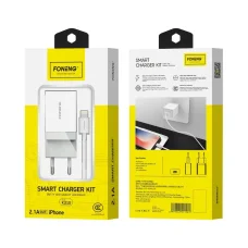 FONENG hálózati töltő K210 2.1A 10W 1xUSB + kábel Lightning Fehér