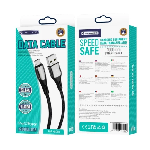 JELLICO kábel B18 Micro 3.1A 1M Fekete - 1