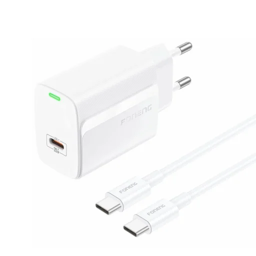 FONENG hálózati töltő EU65 PD 20W 1xUSB-C + kábel USB-C - USB-C Fehér - 2