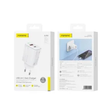 FONENG fali töltő EU66 PD 20W 1xUSB-C + 1xUSB QC3.0 Fehér