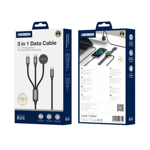 JELLICO kábel B25 3 az 1-ben (Apple Watch) 3.1A 1.2M Fekete - 2