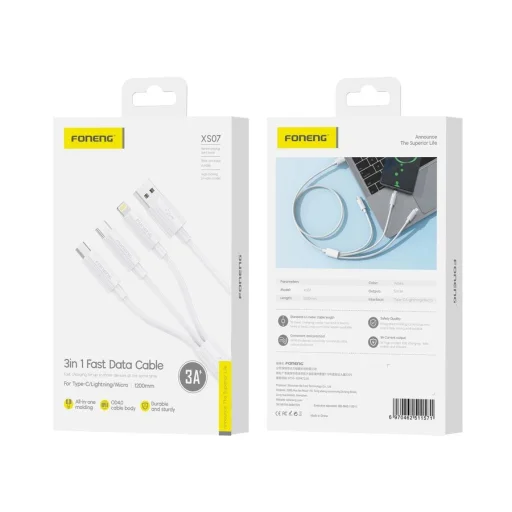 FONENG kábel XS07 3 az 1-ben 3A 1.2M Fehér - 1