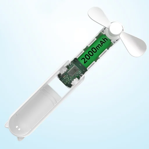 Techsuit - Mini Hordozható Kézi Ventilátor (HZ001) - 2000mAh, USB-ről újratölthető, 3 sebességi fokozatban állítható - Fehér - 4