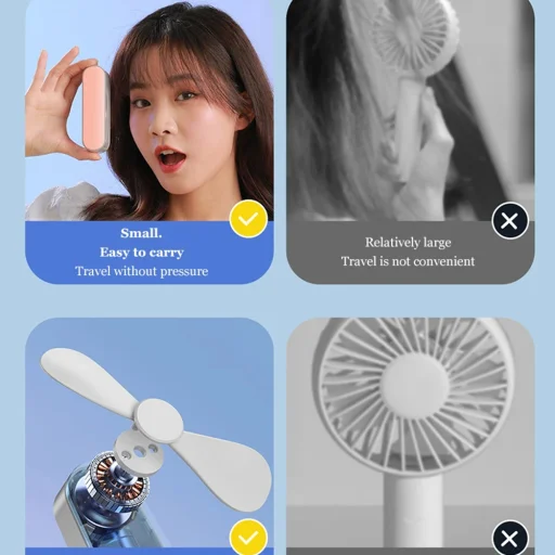 Techsuit - Kézi Ventilátor (TF1) - Hordozható, Zsebre tehető, Állítható, Újratölthető, Halk, 1200mAh - Fehér - 5