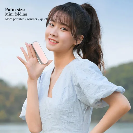 Techsuit - Kézi Ventilátor (TF1) - Hordozható, Zsebre tehető, Állítható, Újratölthető, Halk, 1200mAh - Fehér - 3