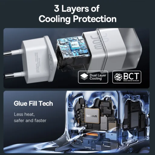 Baseus - Fali töltő gallium-nitrád (P10162504213-00) - GaN5S, Type-C, Gyors töltés, 30W - Fehér - 4