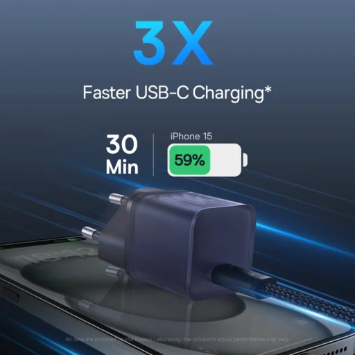 Baseus - Fali töltő gallium-nitrid (P10162504523-00) - GaN5S, Type-C, Gyors töltés, 30W - Lila - 5