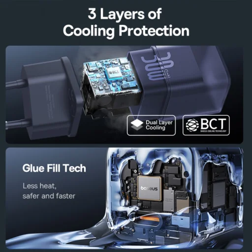 Baseus - Fali töltő gallium-nitrid (P10162504523-00) - GaN5S, Type-C, Gyors töltés, 30W - Lila - 6