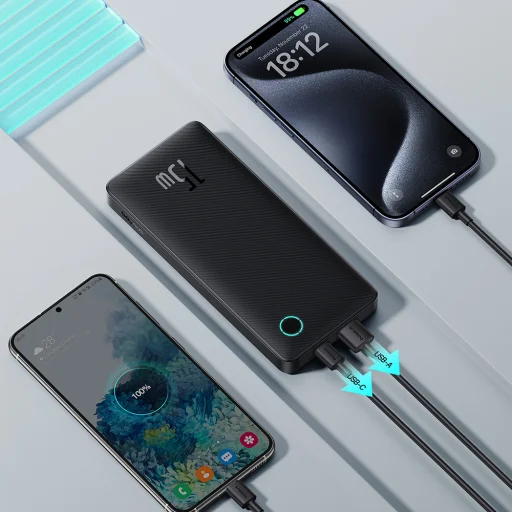 Baseus - Power Bank Airpow Lite (P10067500123-00) - USB, Type-C, 15W, 10000mAh, Type-C kábellel, 30 cm - Kozmikus fekete - 3