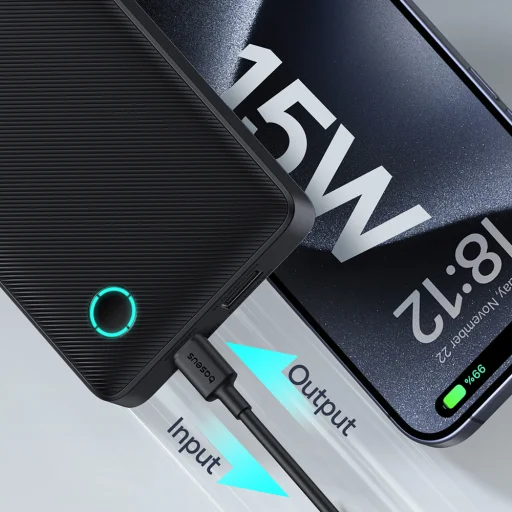 Baseus - Power Bank Airpow Lite (P10067500123-00) - USB, Type-C, 15W, 10000mAh, Type-C kábellel, 30 cm - Kozmikus fekete - 4