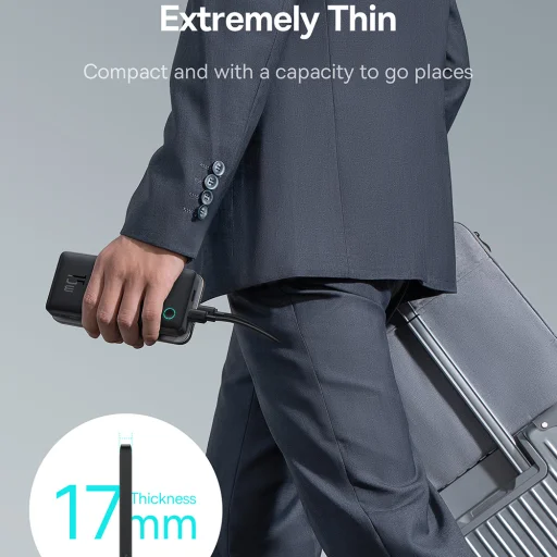 Baseus - Power Bank Airpow Lite (P10067500123-00) - USB, Type-C, 15W, 10000mAh, Type-C kábellel, 30 cm - Kozmikus fekete - 5