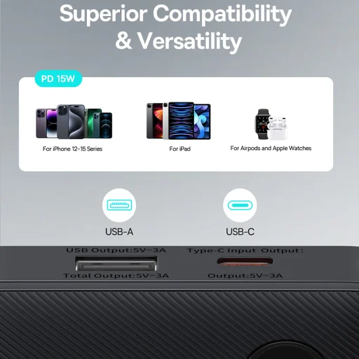 Baseus - Power Bank Airpow Lite (P10067500123-00) - USB, Type-C, 15W, 10000mAh, Type-C kábellel, 30 cm - Kozmikus fekete - 6