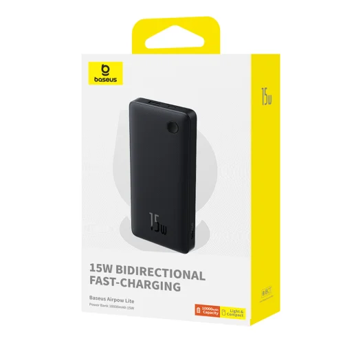 Baseus - Power Bank Airpow Lite (P10067500123-00) - USB, Type-C, 15W, 10000mAh, Type-C kábellel, 30 cm - Kozmikus fekete - 7