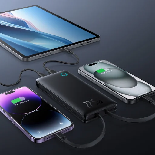 Baseus - Airpow Air Lite Power Bank (P10067501123-00) - USB, Type-C, Kettős kábel USB-C, Lightning, 22,5W, 10000mAh - Fekete - 6