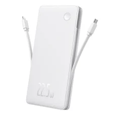 Baseus - Airpow Air Lite Hordozható Töltő (P10067501213-00) - USB, Type-C, Kettős Kábel USB-C, Lightning, 22.5W, 10000mAh - Fehér