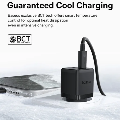 Baseus - Fali töltő Palm (P10111608113-01) - 2 az 1-ben Gyors töltő, USB, USB-C, Type-C kábel, 20W, 5V/3.0A, 1m - Fekete klaszter - 5