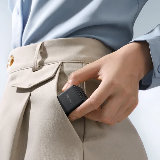 Baseus - Fali töltő Palm (P10111608113-01) - 2 az 1-ben Gyors töltő, USB, USB-C, Type-C kábel, 20W, 5V/3.0A, 1m - Fekete klaszter - 6