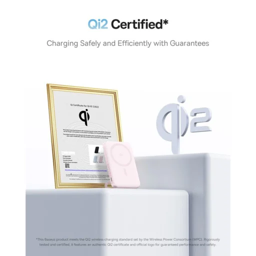 Baseus - PicoGo Magsafe Power Bank (P10076800413-00) - Type-C, Qi2, Gyors Töltés, 20W, 5000mAh, Forgatható Állvány, Type-C Kábel - Rózsaszín - 4