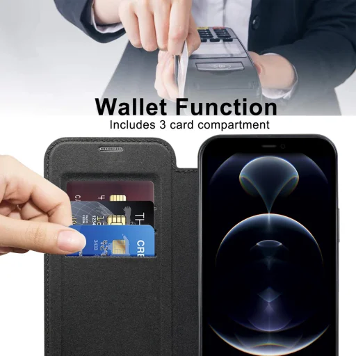 Techsuit - SmartMag könyv tok - iPhone 12 Pro Max - Fekete - 5