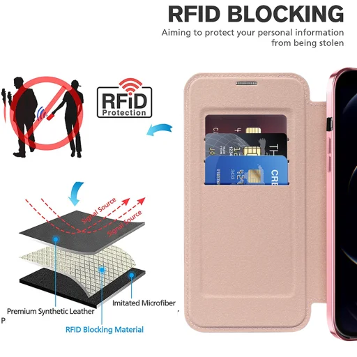 Techsuit - SmartMag Könyv Tok - iPhone 12 Pro Max - Rózsaszín tok - 4