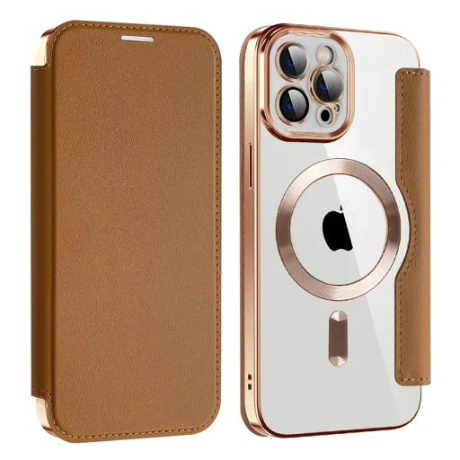 Techsuit - SmartMag Könyv Tok - iPhone 12 Pro Max - Barna tok - 2