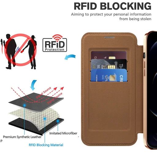 Techsuit - SmartMag Könyv Tok - iPhone 12 Pro Max - Barna tok - 4