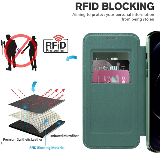 Techsuit - SmartMag Könyv Tok - iPhone 12 Pro Max - Zöld tok - 4