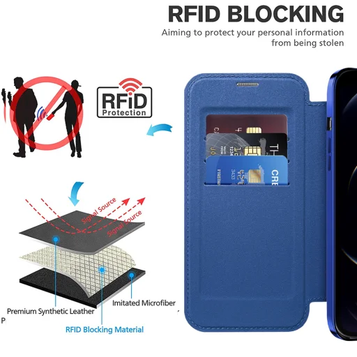 Techsuit - SmartMag könyv tok - iPhone 12 Pro Max - Kék - 4