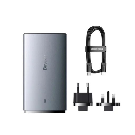 Baseus - Fali Töltő (CCGP150113) - GaN5 Pro Lapos Kialakítás, USB, Type-C, UE és UK Csatlakozóval, Type-C Kábel - Szürke - 8