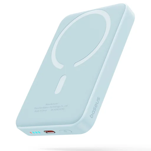 Baseus - Mini Air Power Bank (P10059001313-00) - Type-C, MagSafe töltés, 20W, 10000mAh, Type-C kábel, 30 cm - Kék - 4