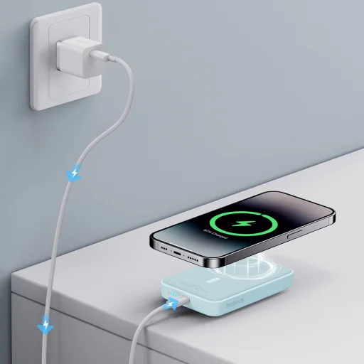 Baseus - Mini Air Power Bank (P10059001313-00) - Type-C, MagSafe töltés, 20W, 10000mAh, Type-C kábel, 30 cm - Kék - 6