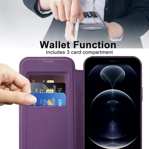 Techsuit - SmartMag Könyvtok - iPhone 12 Pro Max - Lila tok - 5