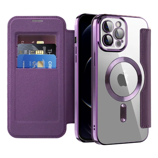 Techsuit - SmartMag Könyvtok - iPhone 12 Pro Max - Lila tok - 1