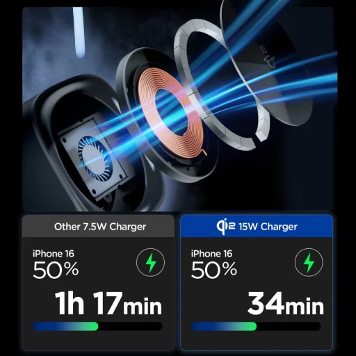 Spigen Essential EF223MS 3in1 Qi2 Rotary Magnetic Magsafe vezeték nélküli töltőállomás fekete - 7