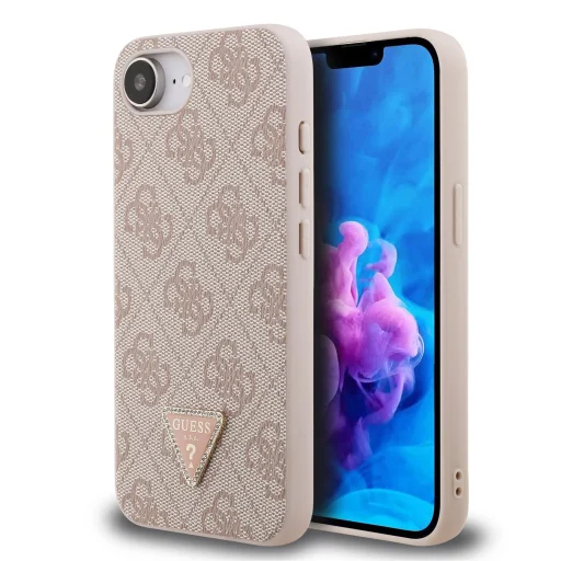  iPhone 16e/17e Pink Guess PU 4G Strass Háromszög Fém Logós Tok - 1