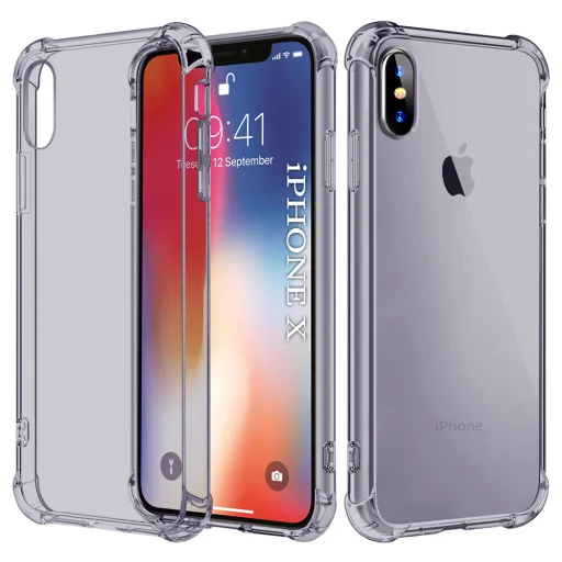 Techsuit - Ütésálló Átlátszó Szilikon - iPhone X / iPhone XS - Füstfekete tok - 1